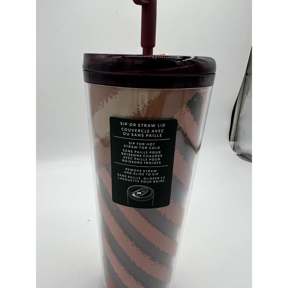 Starbucks 24oz Tumbler Cup Pumpkin Straw Topper Fall Stripes Cold Hot Lid Travel